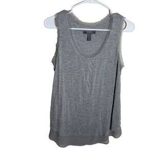 Lisa Rinna Tank Top Women's Small Gray Fringe Round Neck Sleeveless Casual